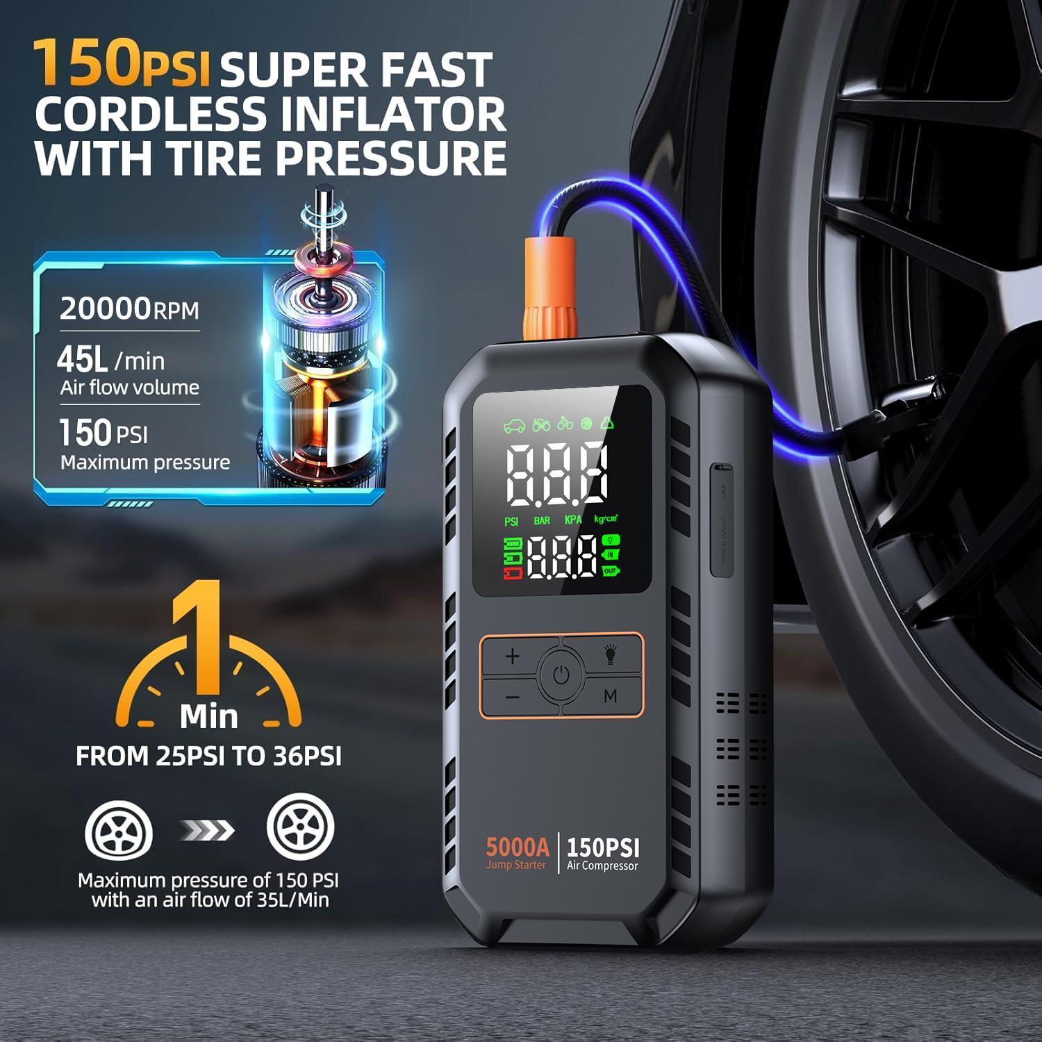 5000A 차량 배터리 점프 스타터, 에어 컴프레서 1 - Electronics Gadgets For Car 리뷰 및 가격